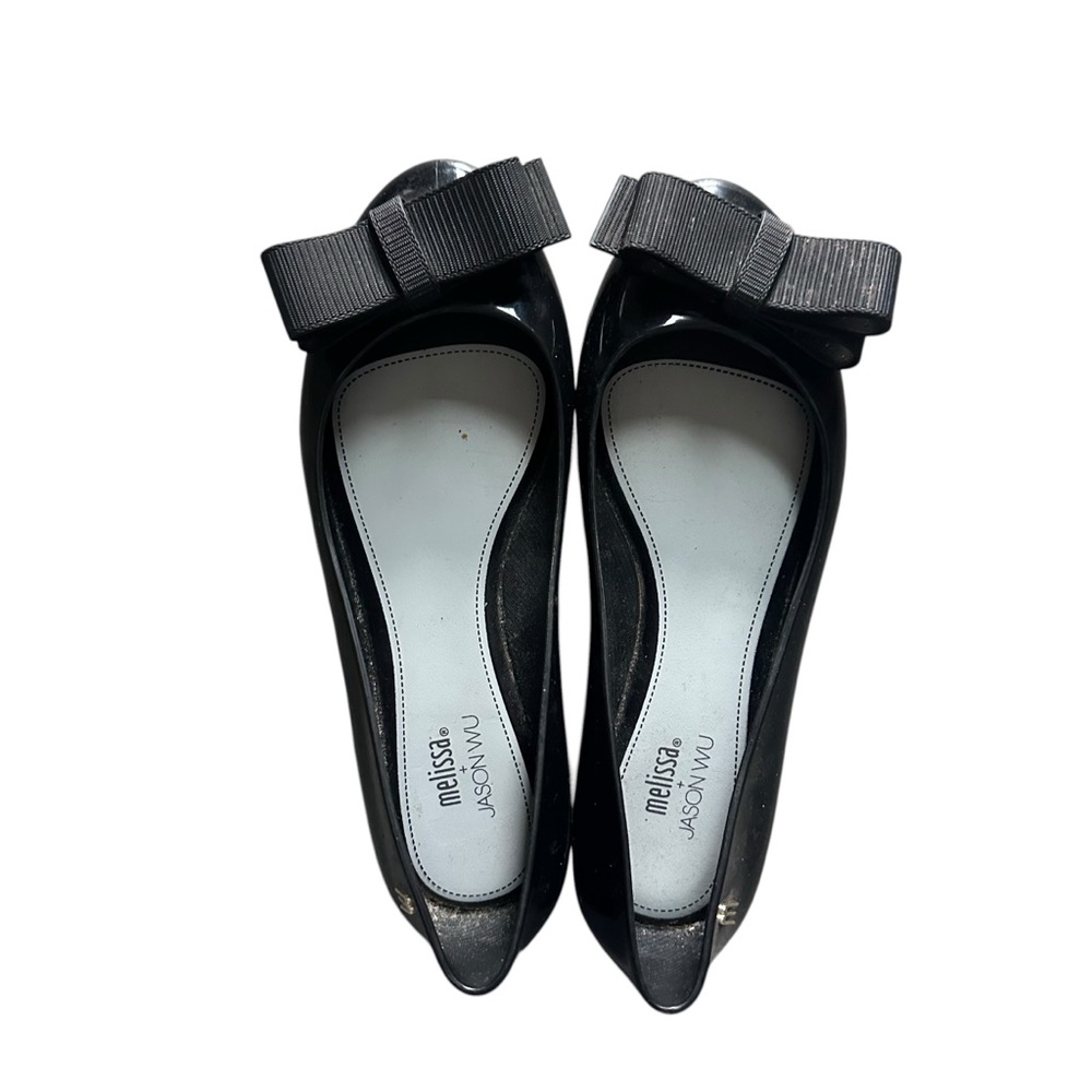Melissa + Jason Wu Black Jelly Ballet‎ Flats Large Bow Size 5
